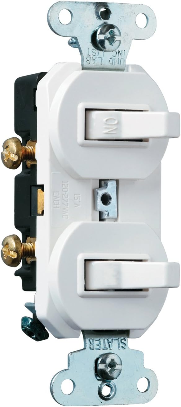 Legrand Pass & Seymour 696WGCC6 Combination Switch, One 15 Amp 120/277V Single Pole Toggle Switch and One 15 Amp 120/277V 3-Way Toggle Switch, Grounding, White (1 Count)