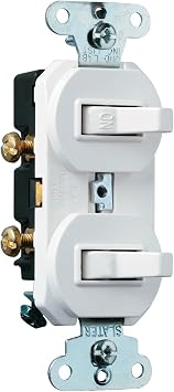 Legrand Pass & Seymour 696WGCC6 Combination Switch, One 15 Amp 120/277V Single Pole Toggle Switch and One 15 Amp 120/277V 3-Way Toggle Switch, Grounding, White 1 Count