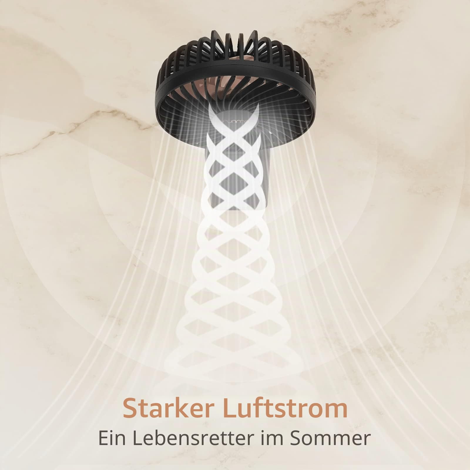 Funme Handventilator 3 in 1 Tischventilator Tragbarer Lüfter mit 53 Stunde 9000 Aufladbarer Batterie Multifunktion 4 Stufen Faltbarer Persönlicher Notladelüfter Exquisit für Camping und Zuhause