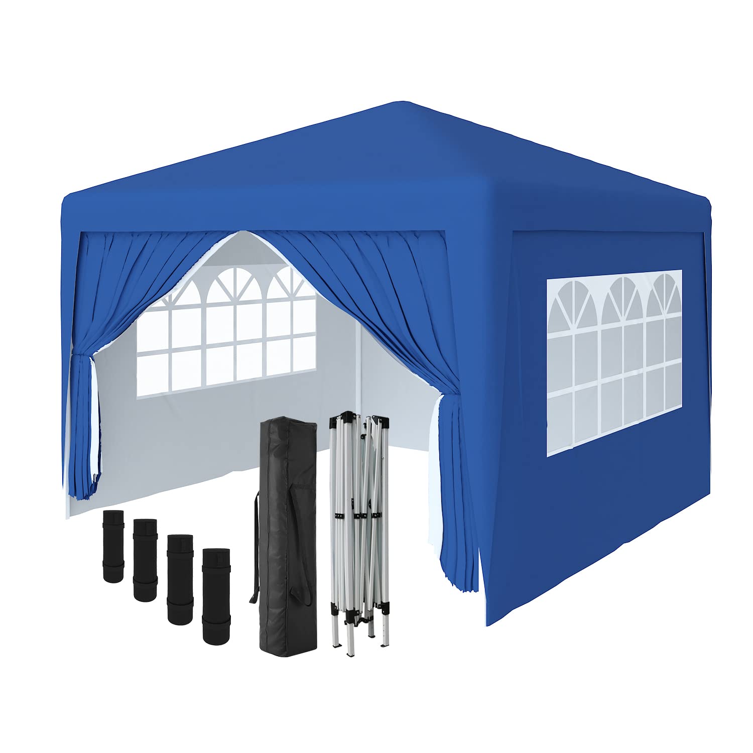 Green Bay 3x3M Pop-up Gazebo Outdoor Garden Party Tent Folding Gazebo with 4 x Sidewalls | 4 x Leg Weight Bags | Carrying Bag | Blue โ image 1