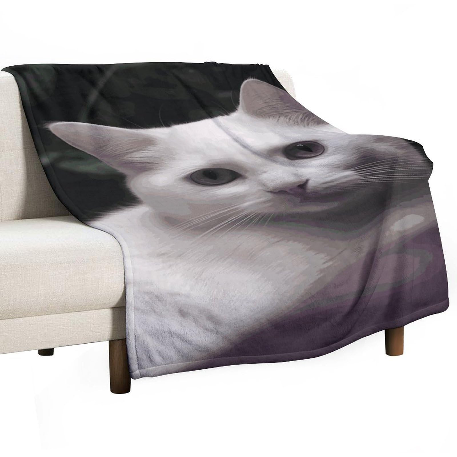 Couverture polaire en flanelle supérieure motif chat blanc toutes saisons