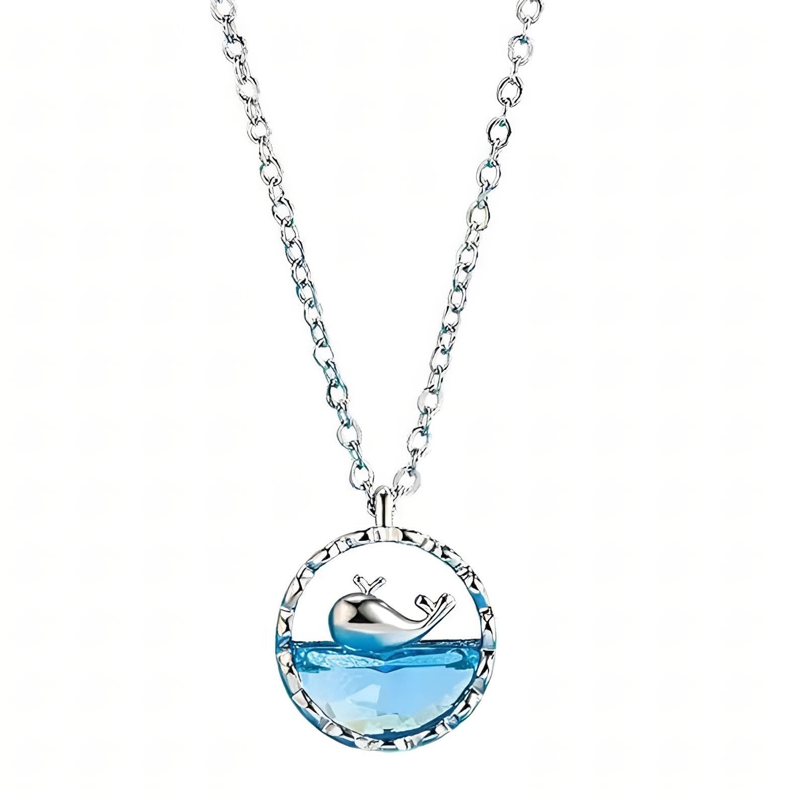 rvm jewels Love Blue Whale Crystal Pendant Stainless Steel Chain Necklace Heart of the Ocean Wave Design Round Frame Valentine Gifting Fashion Accessories For Women Girl-picture-6
