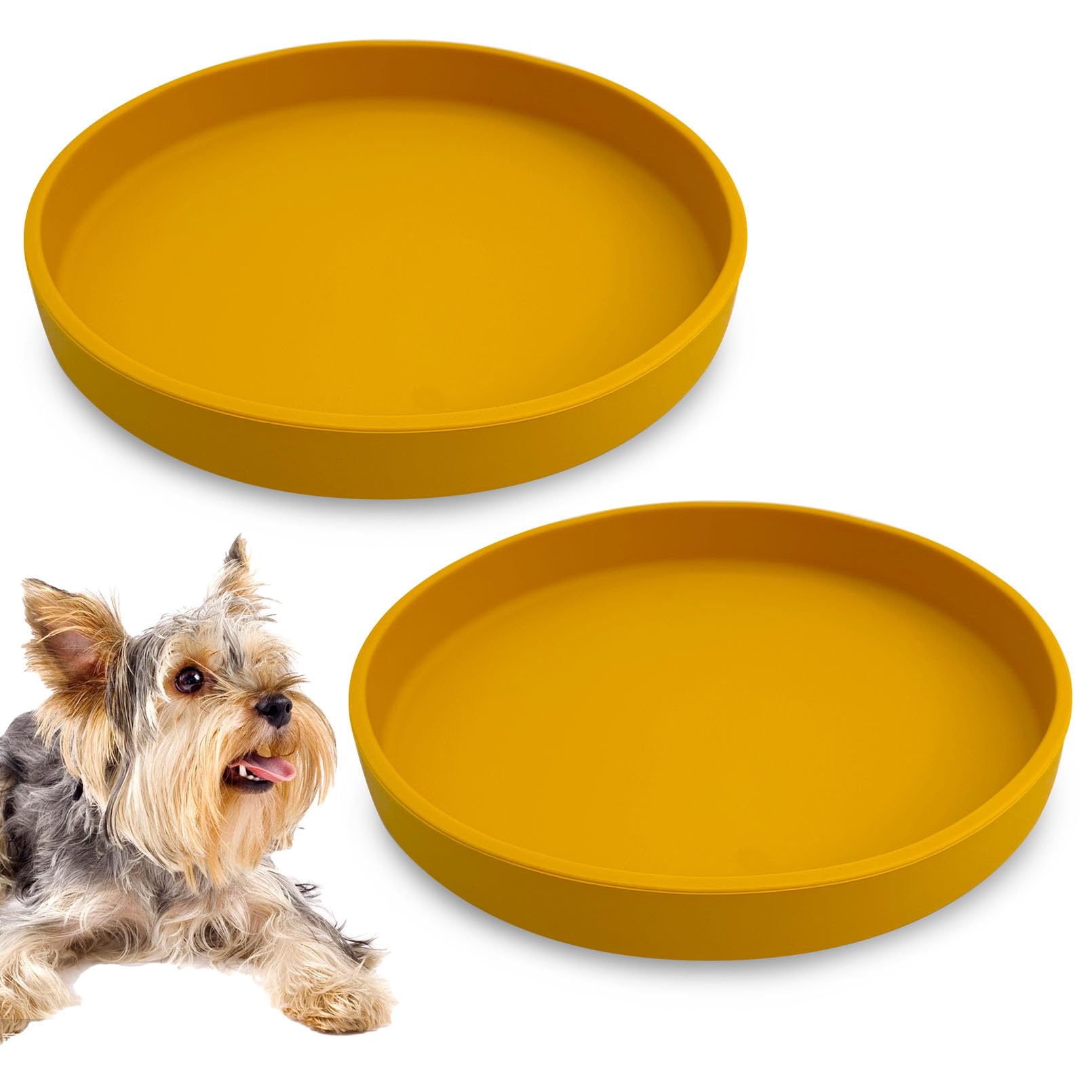 Apatal Cat Feeding Bowls Set 2 Pack Silicone Dog Bowls Non Slip Pet Food and Water Dish for Dry Food and Wet Food Durable Dog Plates for Indoor Cats Small Dogs Puppies Yellow — image 1