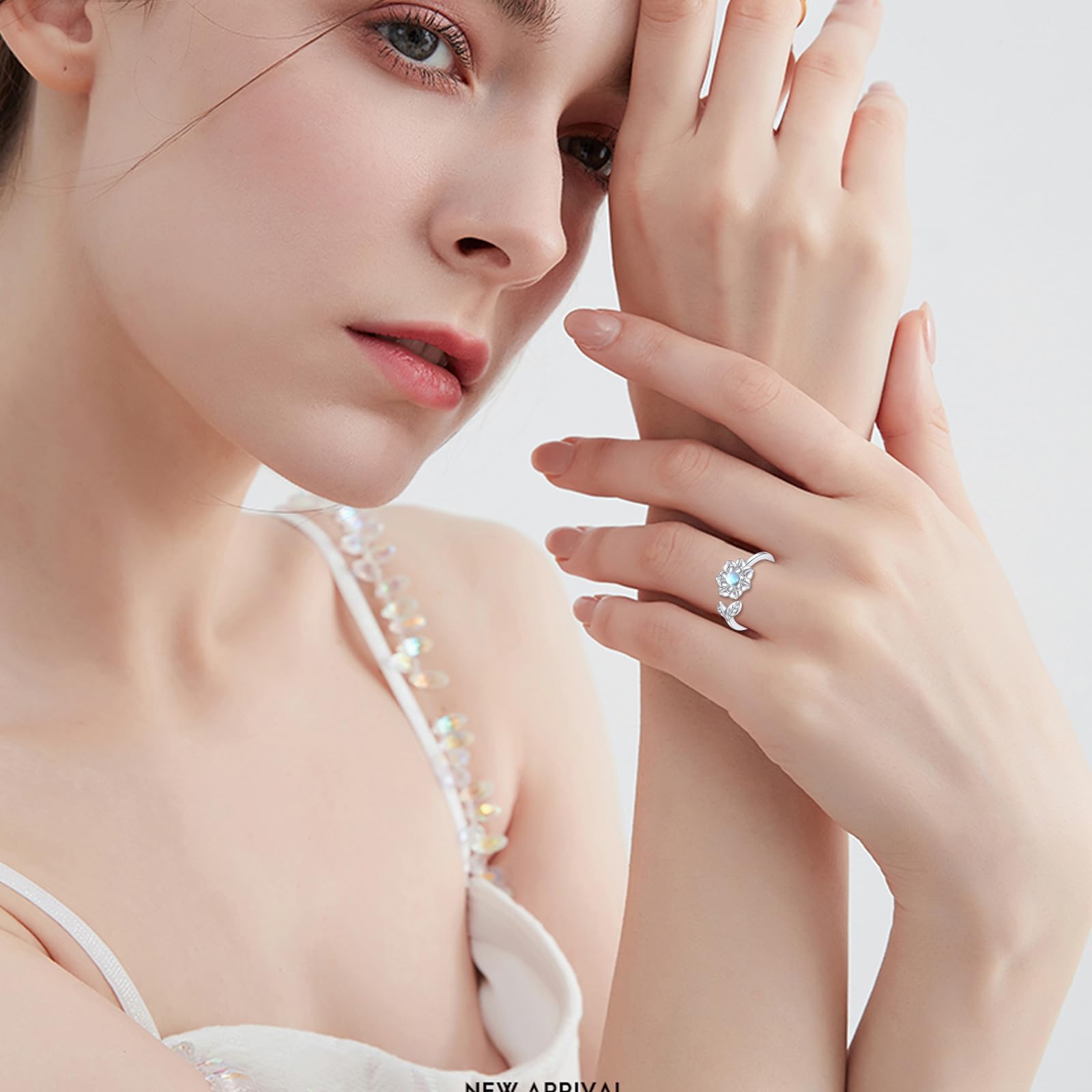 YFN Bague lotus en argent sterling 925 avec pierre de lune et lotus - Cadeau pour femme et fille, Argent sterling, Pierre de lune