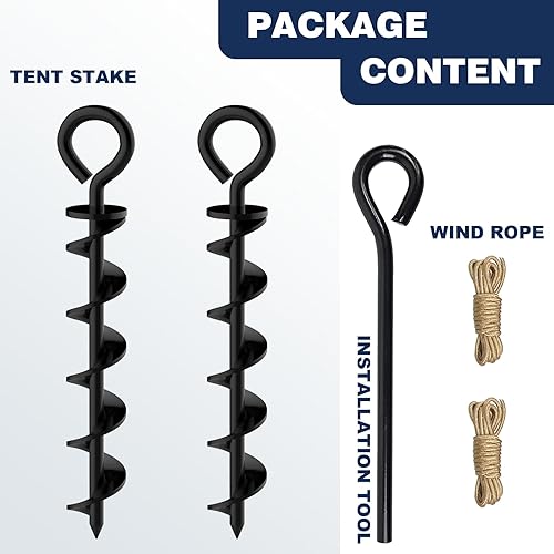 Miniatura 2 de Eurmax USA Canopy Stakes Tent Stakes Dog Tie Out Stakes Corkscrew Shape Steel Trampoline Stakes with Iron Rod Installation Tool & Wind Ropes