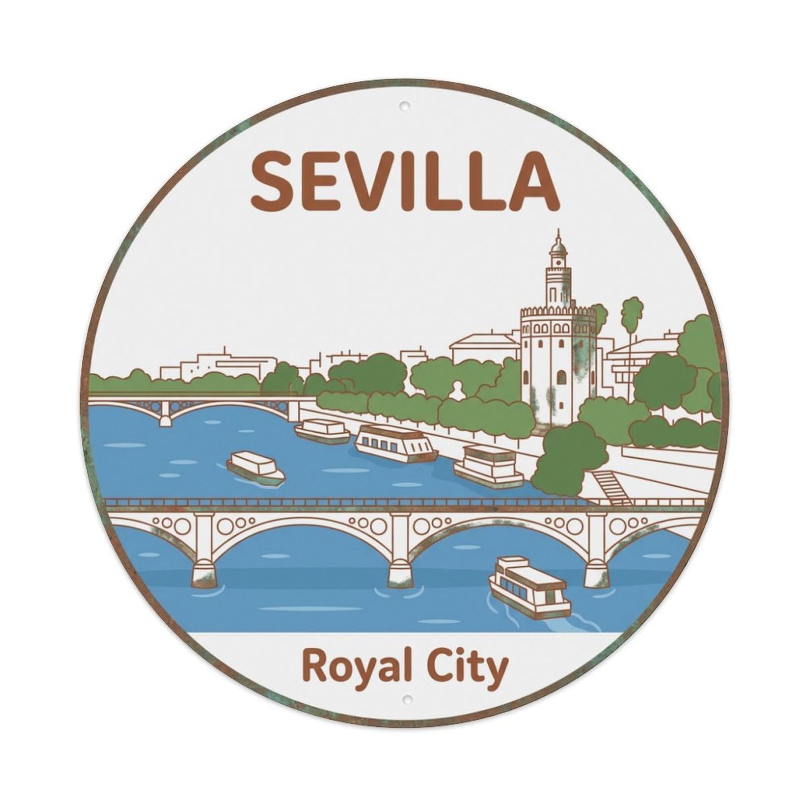 Vintage Travel Seville Spain Gift Vintage Metal Tin Sign Plaque Wall Decor for Cafe, Club Bar, Office, Garden Metal Poster 8x8Inch
