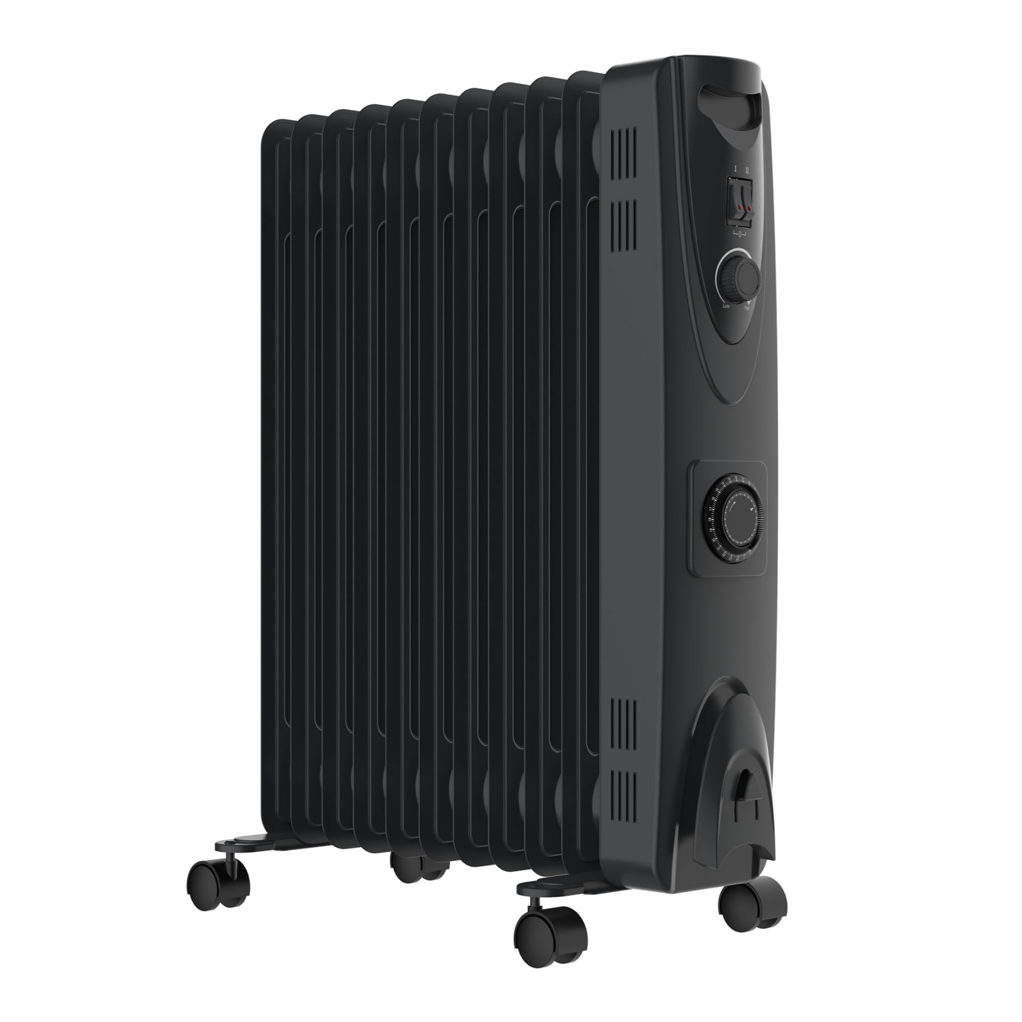 MYLEK Oil Filled Heater Radiators - Adjustable Thermostat, 3 Heat Settings & 24 Hour Timer - Electric Portable Heater - Energy Efficient - Safety Tip Over Protection (2500W With Timer)