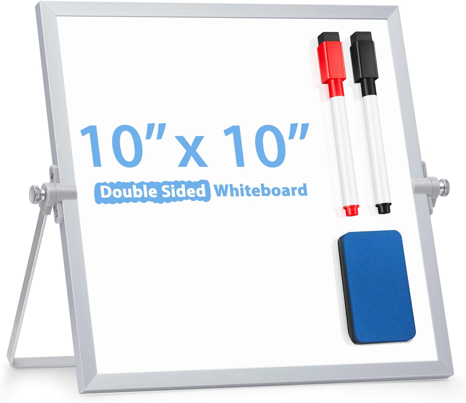 ARCOBIS Small Dry Erase White Board for Desk 10" X 10", Magnetic Double Sided Personal Desktop Tabletop Dry Erase Board Easel Board with Stand for Kids Home Office