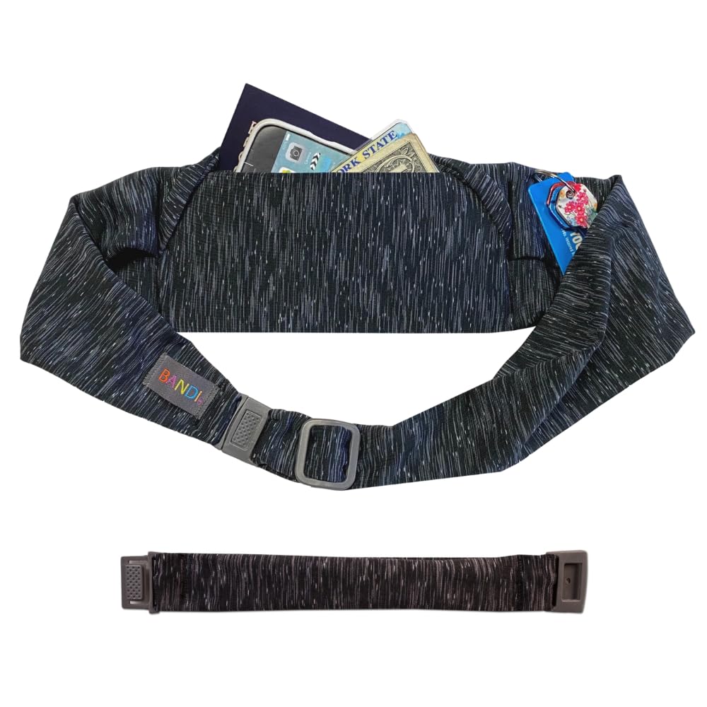 BANDI Plus Size Fanny Pack for Women - Travel-Ready Pocket Belt with Secure Hidden Money & Running Belt for Phone, Passport, Keys, & Medical Devices, Adjustable Fit, Comfortable (Strata Black/Gray)