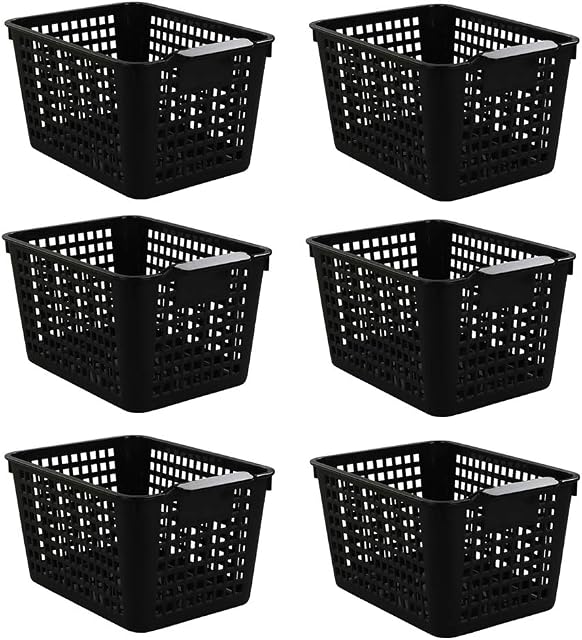 Yarebest 6-pack Black Basket, Plastic Storage Baskets, Cupboard Basket