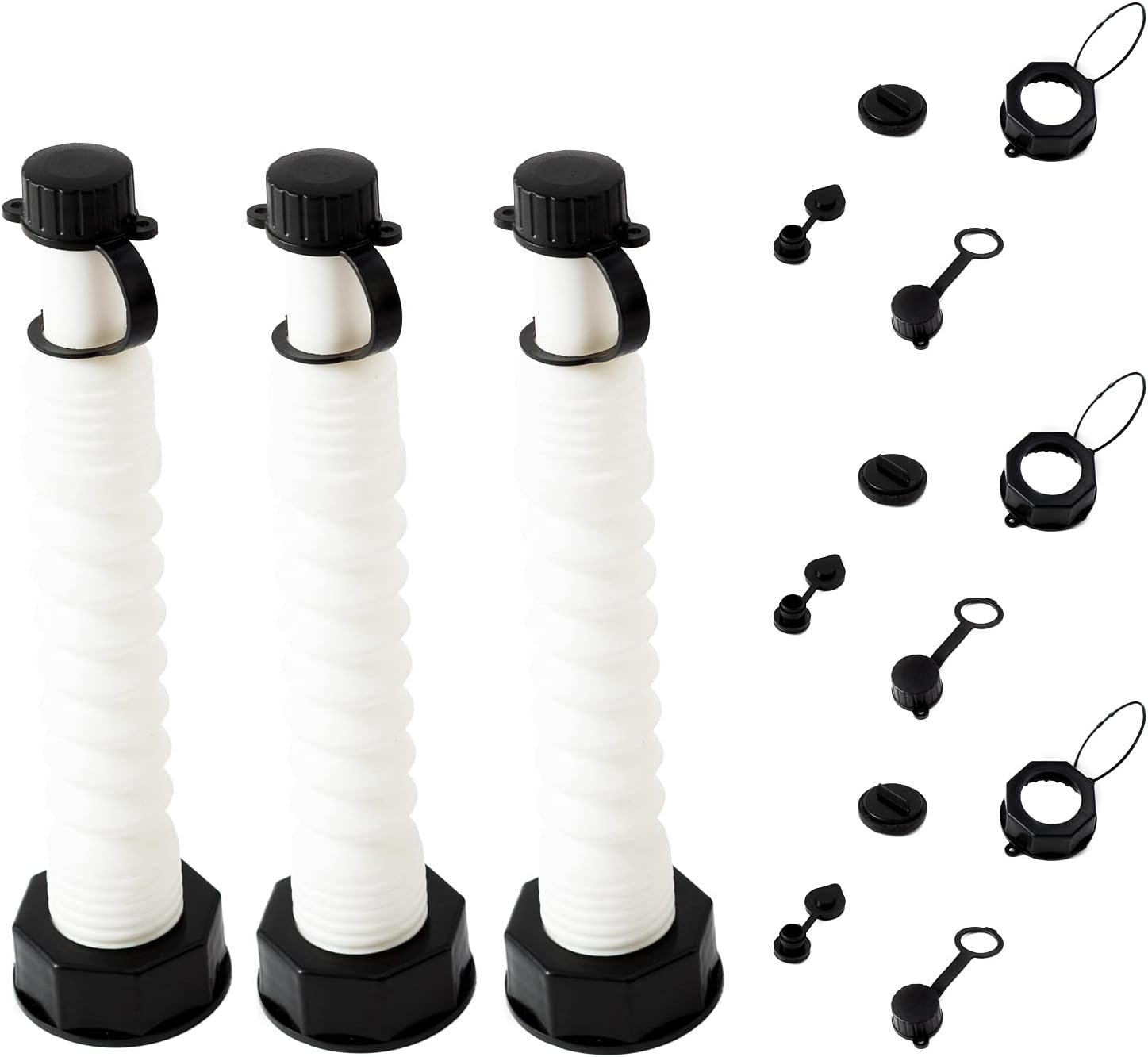 BALSOM Gas Can Replacement Spout Kit, Flexible Pour Nozzle with Gasket, Stopper Caps, Collar Caps, Stripe Cap, Spout Kit for Water Jugs and Old Can (3)
