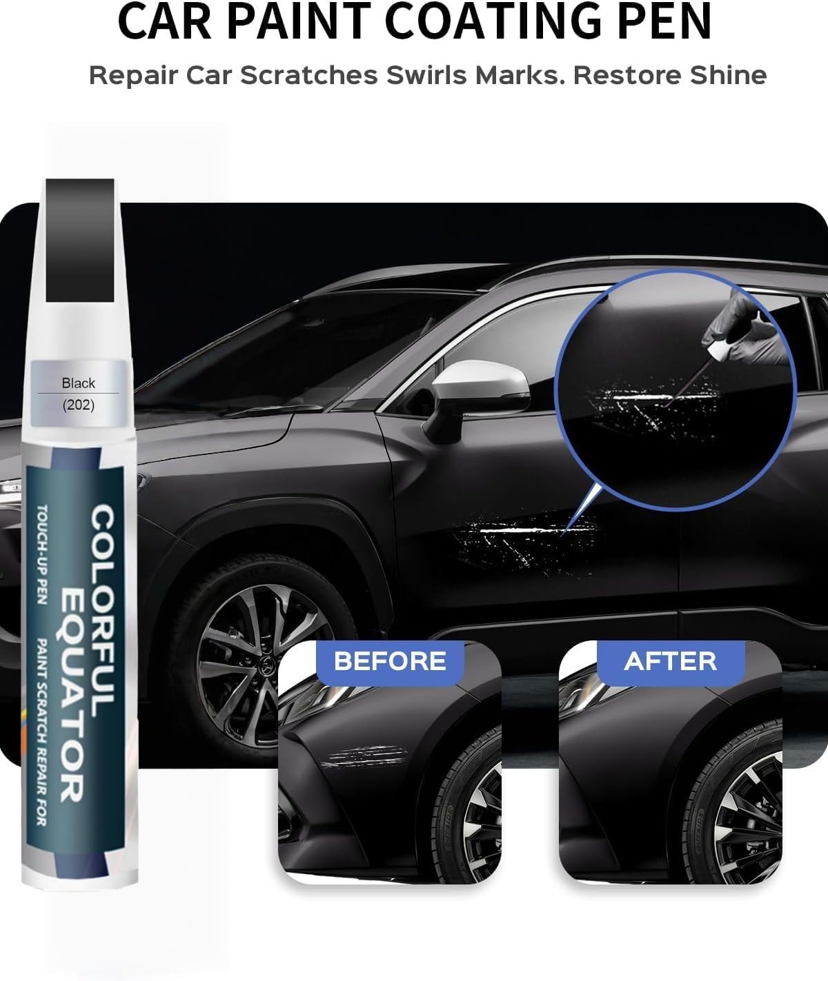 Car Touch Up Paint Compatible with Toyota Tacoma 4Runner Car Paint Scratch Repair Kit, Quick & Easy Solution to Repair, 2 in 1 Scratch Remover Pen with Color-Matched (Black(202)