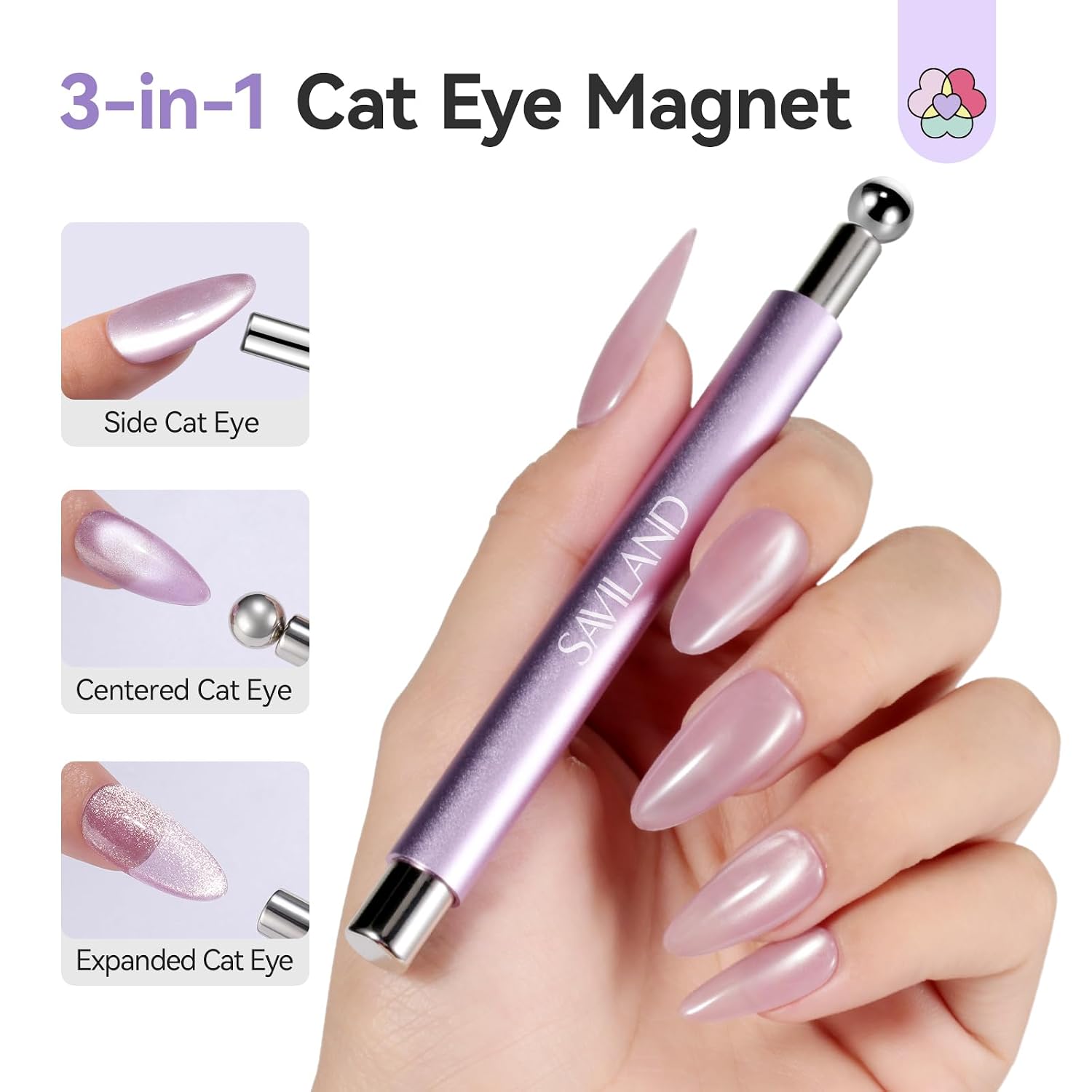 SAVILAND 5PCS Cat Eye Magnet Set for Nails with Double-Head & Heart Design