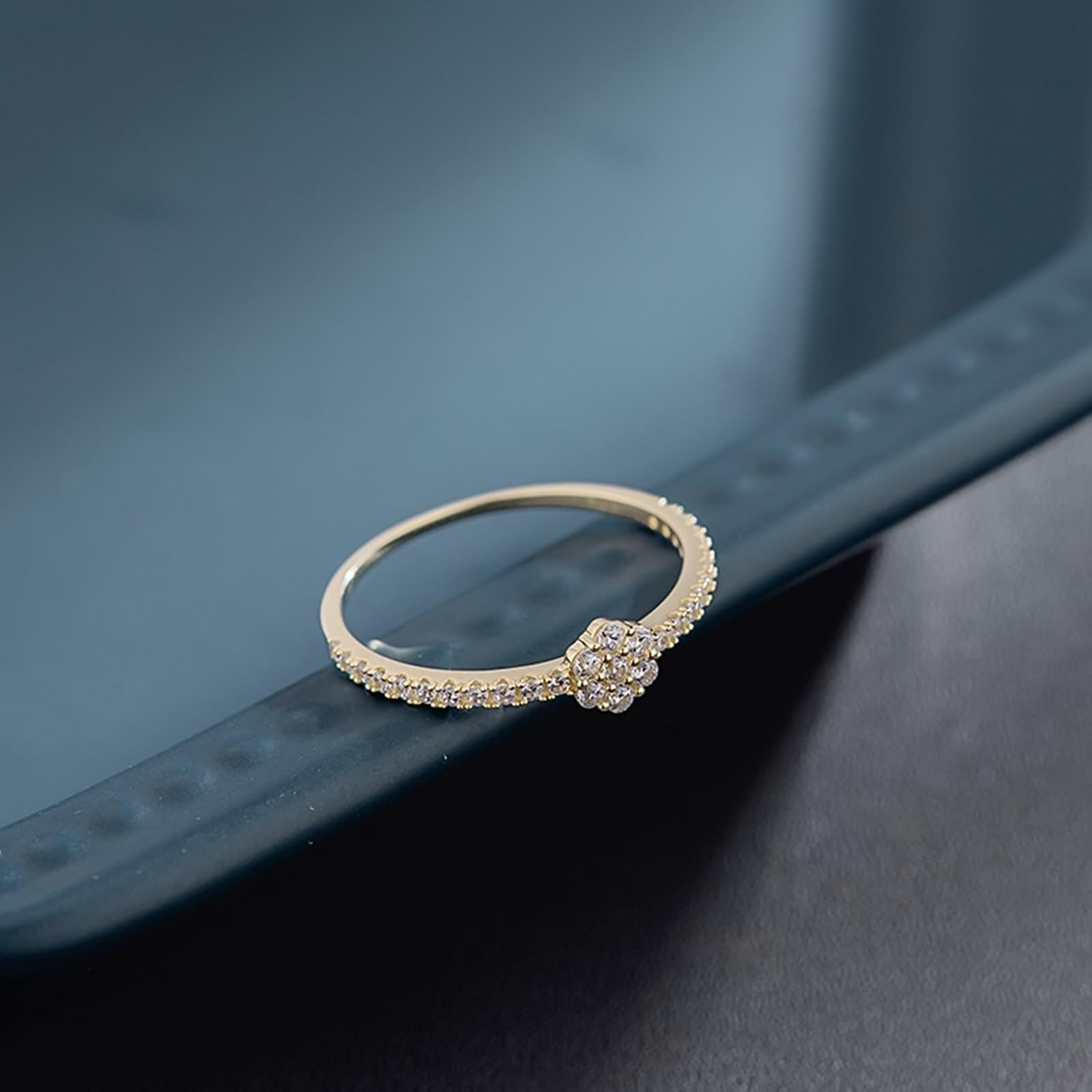 14 Karat Gelbgold Damenringe Diamant Weiß, Promise Ring mit Blumen-Zirkonia