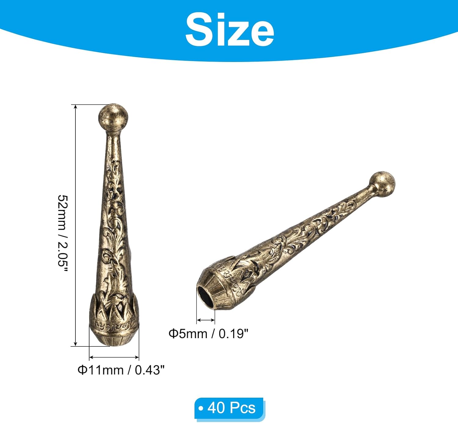 PATIKIL Bolo Tie Tips, 40Pcs 2 Inch Long Alloy Bolo Tie Supplies Replacement Cord End Caps 5 mm Diameter for DIY Crafts Clothes Decor, Vintage Gold