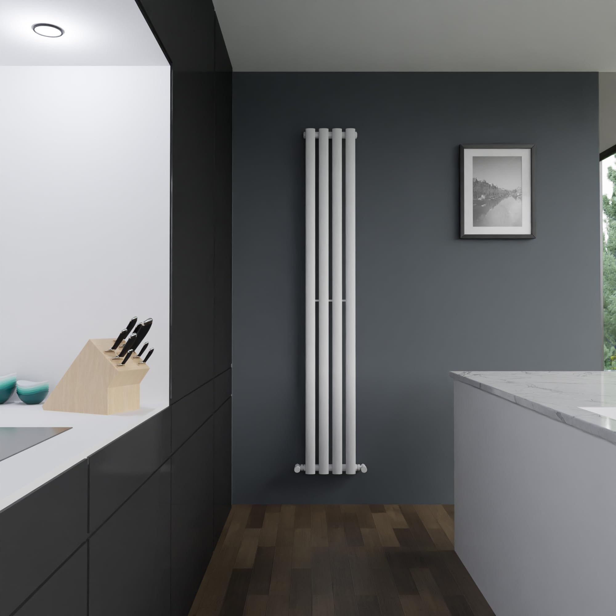 Brecon White Oval Tube Designer Radiator Vertical Central Heating - 280mm (w) x 1800mm (h) - BTUs 2200