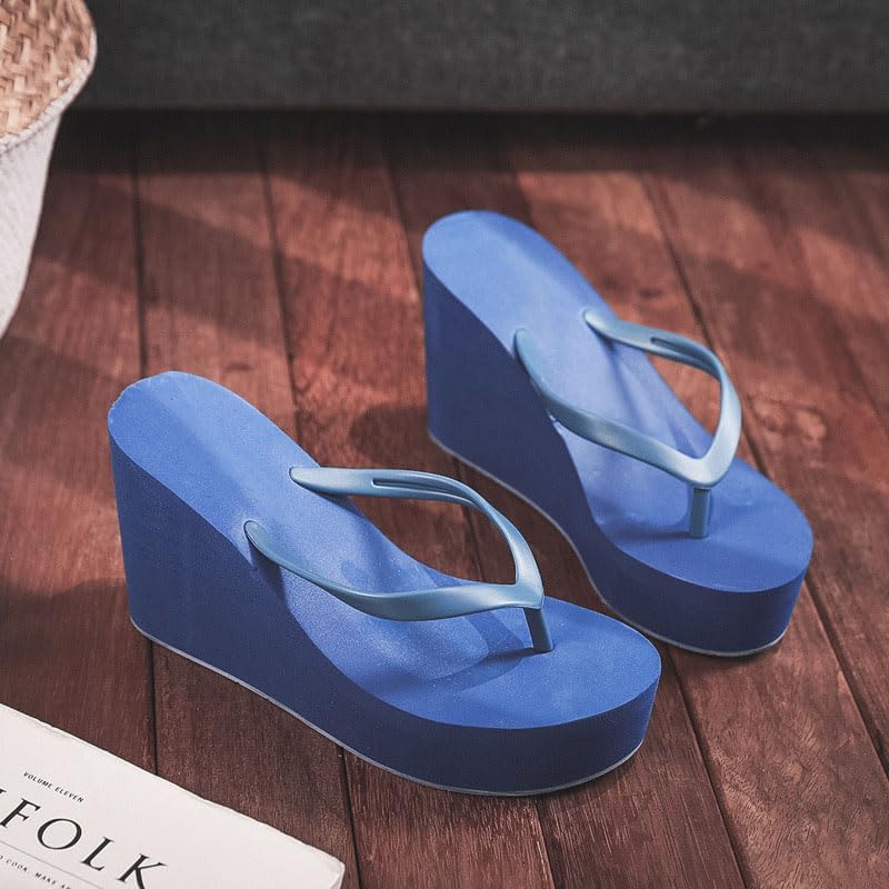 Women's Platform Wedge Flip Flops, Summer High Heel Thong Sandals Slip on Platform for Beach Daily Wear2