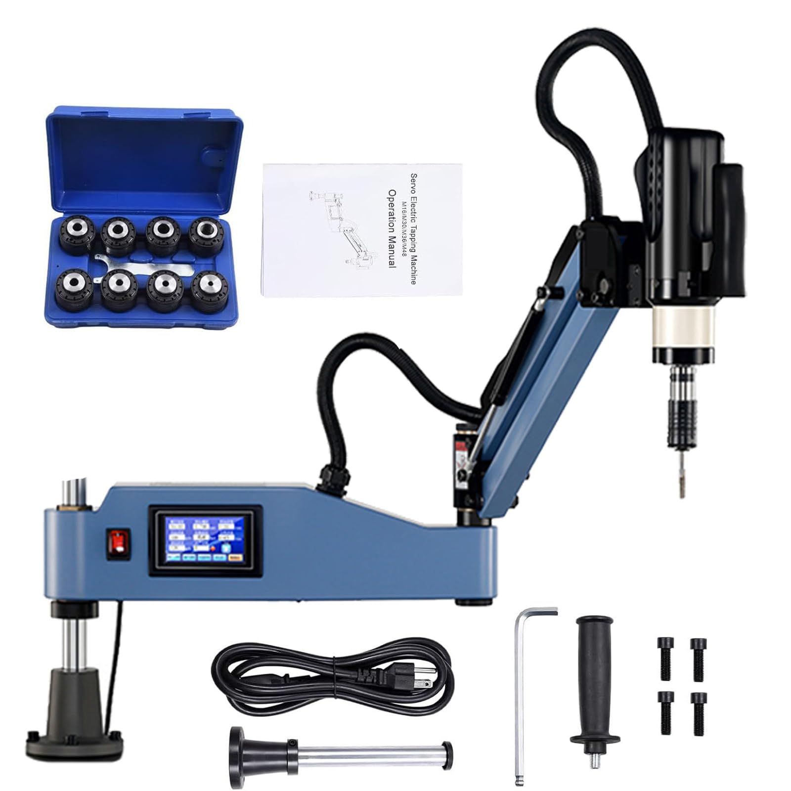 FHRKA 600W Electric Tapping Machine M3-M16 Flexible Tapping Arm 0-312rpm/min, for Steel Aluminum Stainless Steel 8PCS Collets Included