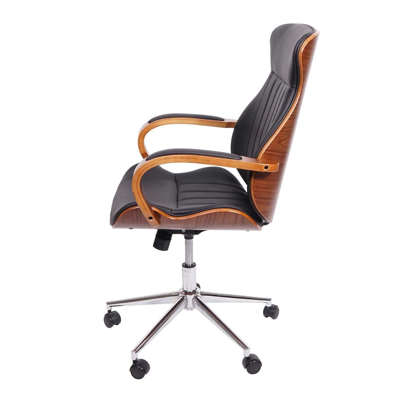 Mendler Bürostuhl HWC-H39 Kunstleder Bugholz, Walnuss-Optik - schwarz