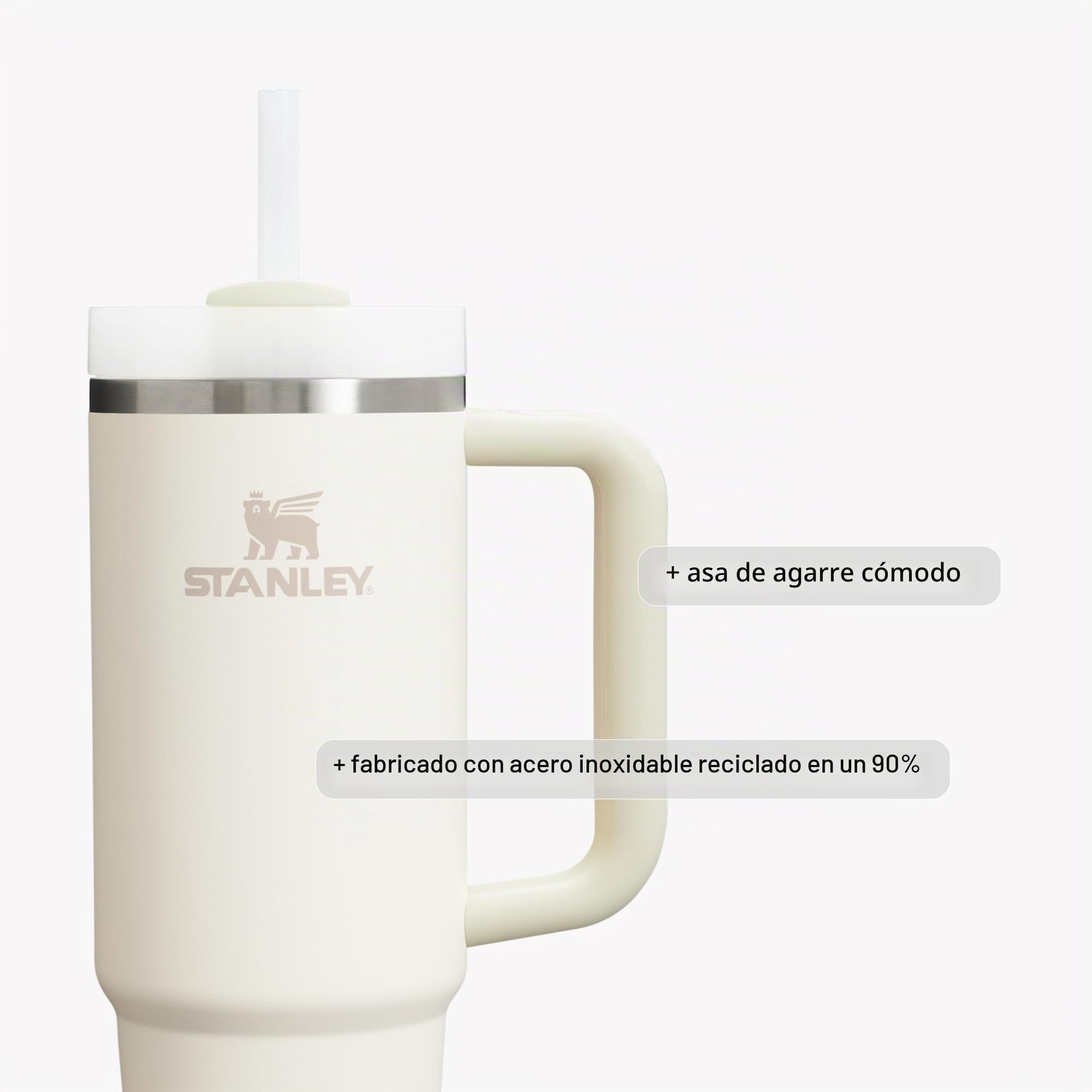 Stanley Quencher H2.0 FlowState - Vaso aislado al vacío de acero inoxidable con tapa y popote para agua, té helado o café, batidos y más, color crema 2.0, 30 onzas