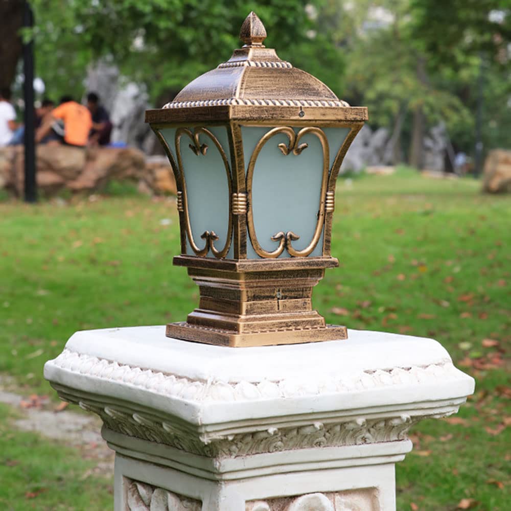 CHENKUI Zewnętrzna Lampa Na Słupku Mosiądz Vintage Post Head Light Szklany Klosz Lampy Ogrodowej Na Zewnątrz IP54 Z Oprawą Oświetleniową Do Mocowania Na Molo Patio Ogród Willa Ogrodzenie