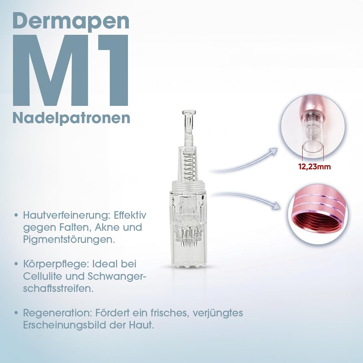 P-Beauty Dermapen M1 Cartuchos de aguja para microneedling – Cartuchos de aguja de repuesto para coche Derma Elektrik Pen M1 – Cierre de rosca WWWELLE – contra arrugas, acné y cicatrices (20 unidades
