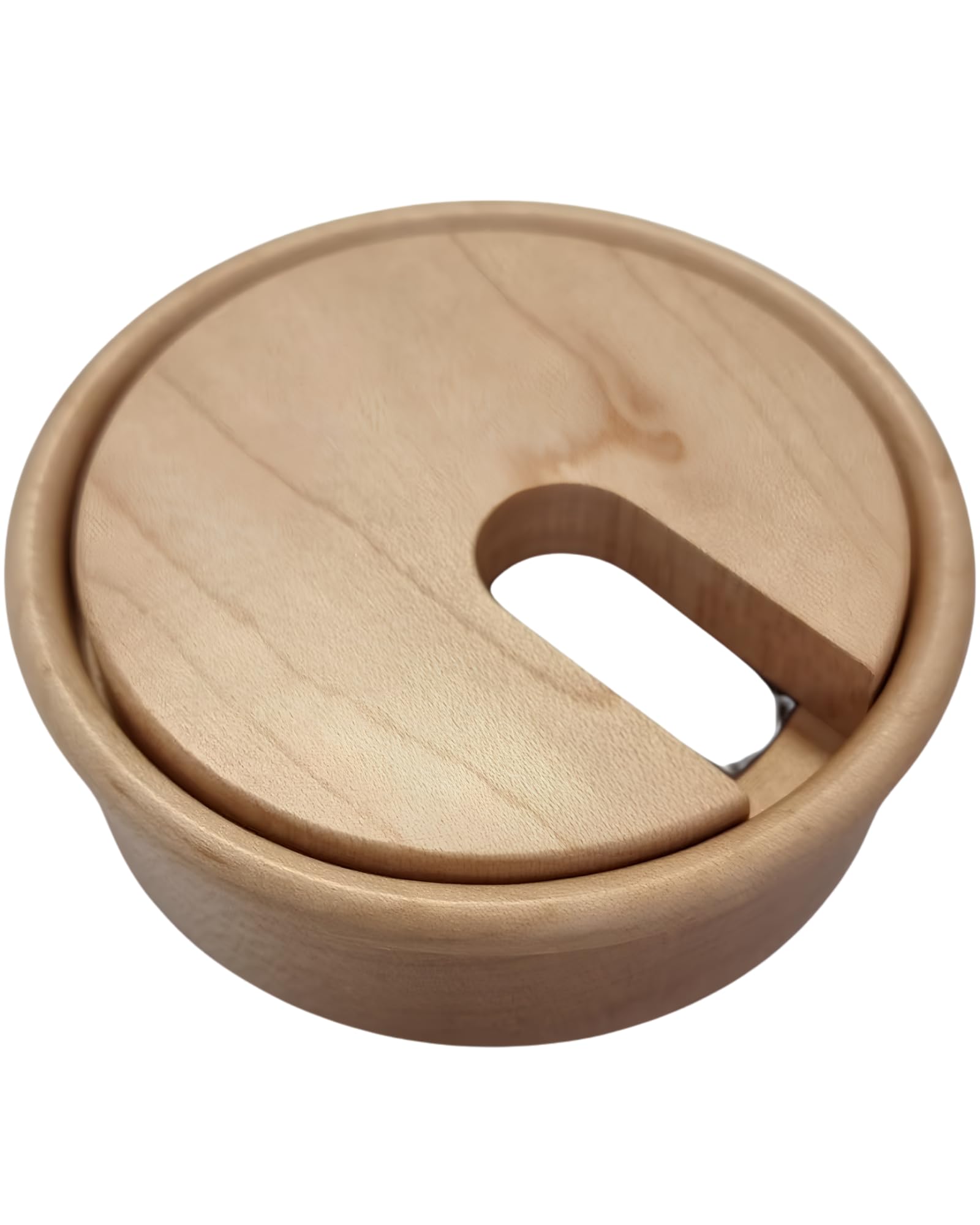 Gedotec Cable grommet beech wood lacquered plain, 1 piece round cable passages, cable box drill diameter 80 mm, cable guide for gluing into worktop, desk duct, cable passage