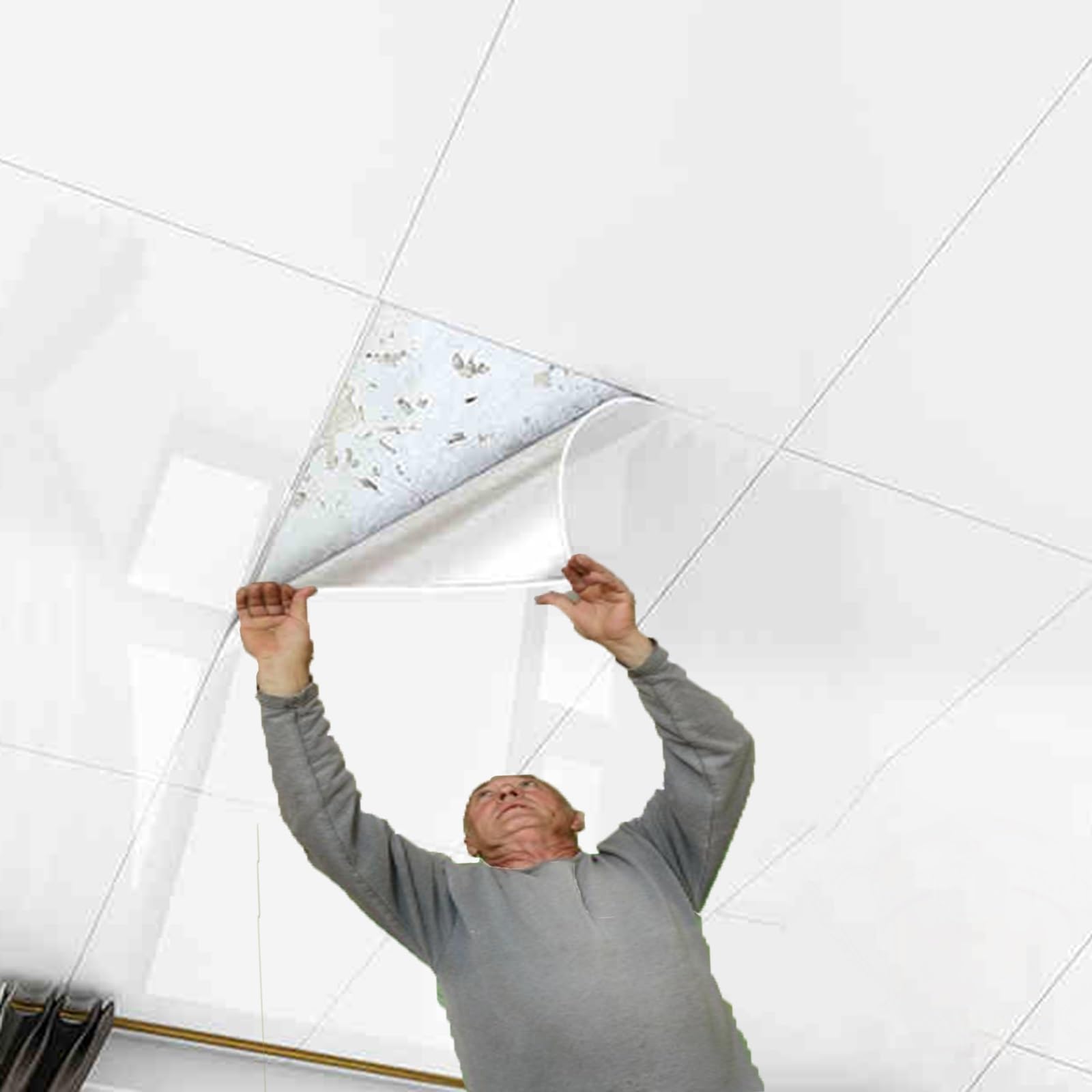 Ceiling Tiles Panels coving Bathroom Peel & Stick Ceiling Panels - Self Adhesive PVC Ceiling Tiles Glue Up - Decorative Office Tiles, No Nails Needed, Washable White Ceiling Boards(5 pcs)