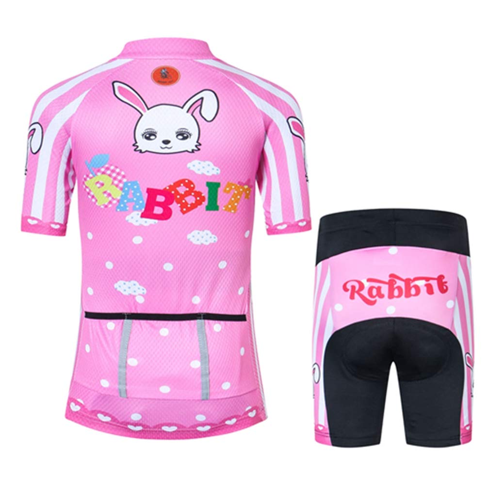 Children Bike Clothing Riding Summer Cycling Jersey Shorts Padded Bicycle Sportswear Rabbit Pink S