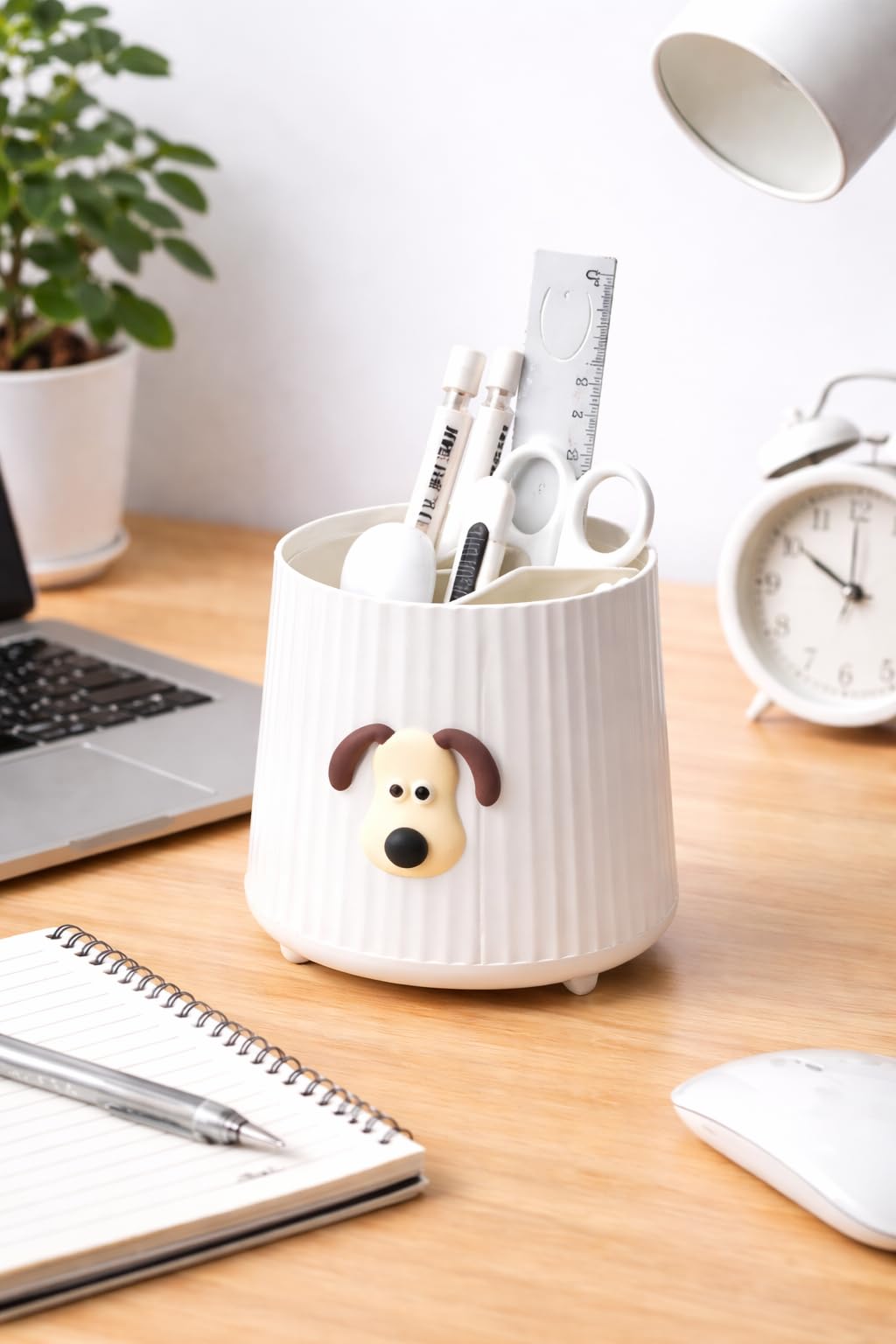 AccuPrints Sumiko - Set di 6 organizer da scrivania in plastica con motivo cane, regalo di ritorno, 11,5 x 10,5 cm, 4 scomparti, finitura opaca (bianco)