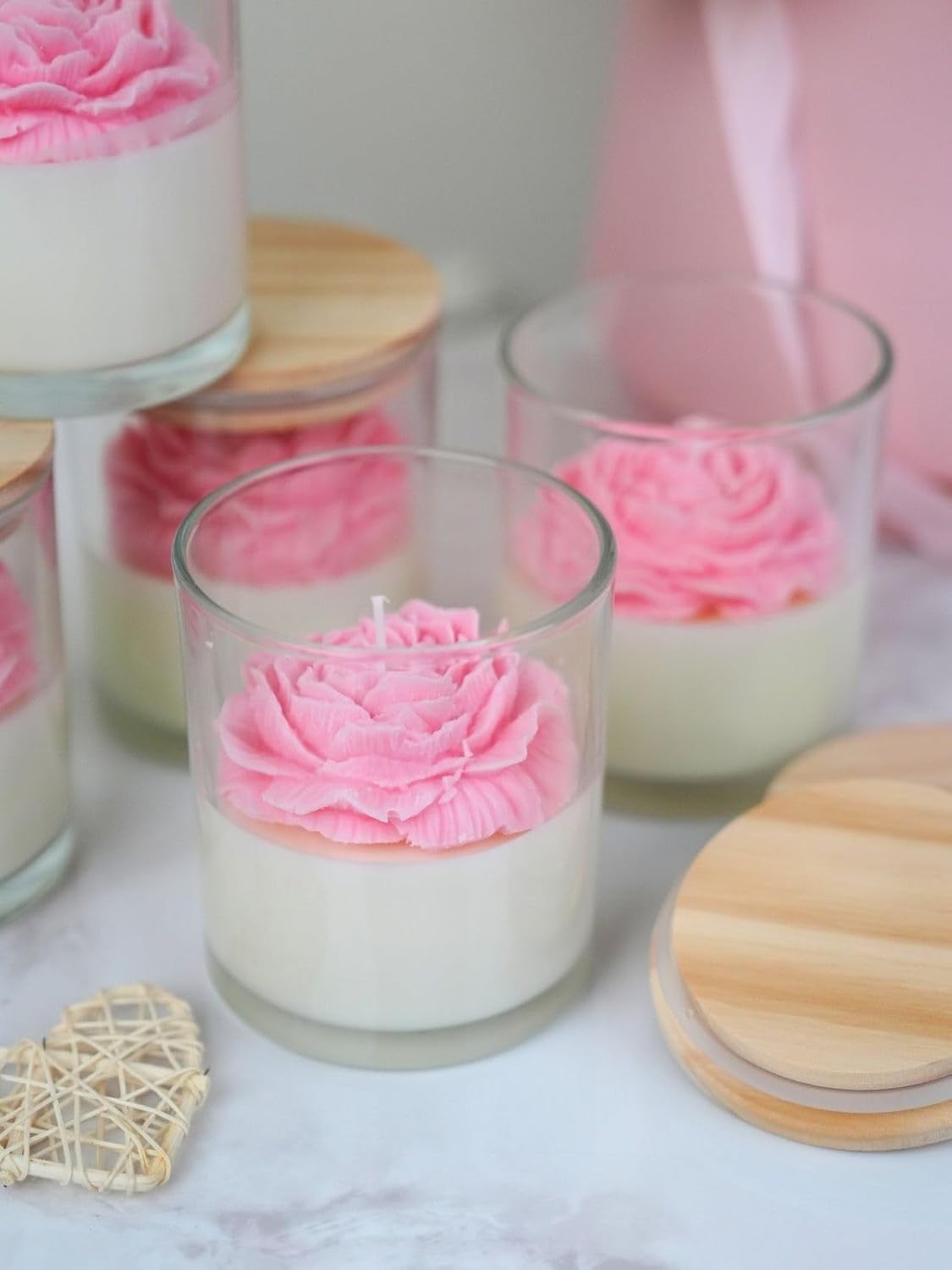 Valentine’s Day Candle Gift Set – Luxury Handmade Soy Candles for Couples (1 x 8 oz Glass + 3 x 4 oz)