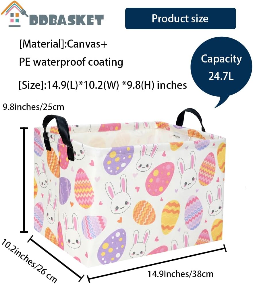 Rectangular 3Pack Easter Baskets Gift Bins Empty Pink Bunny Kids Storage Basket Baby Boy Baskets Kids Toy Storage Bin Organizer Box.(3Pack Easter Basket)