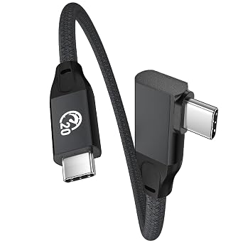 Right Angle USB C to USB C Short Cable 0.2M, USBC 90 Degree Cable 100W, Type C 3.2 Gen2x2 20Gbps Data Transfer Fast Charge Cord, 4K@60Hz Video, for iPhone 15 16, Pixel 9, Dell XPS 17, Galaxy S24 S25