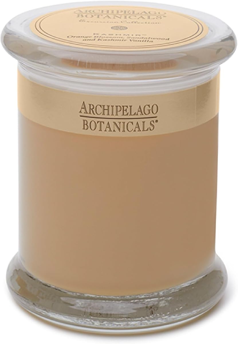 Archipelago Botanicals Kashmir Glass Jar Candle, 8.6 oz | Kashmir Vanilla, Orange Blossom and Sandalwood Scent, Lead-Free Candle Wicks, Burns Approx. 60 Hours