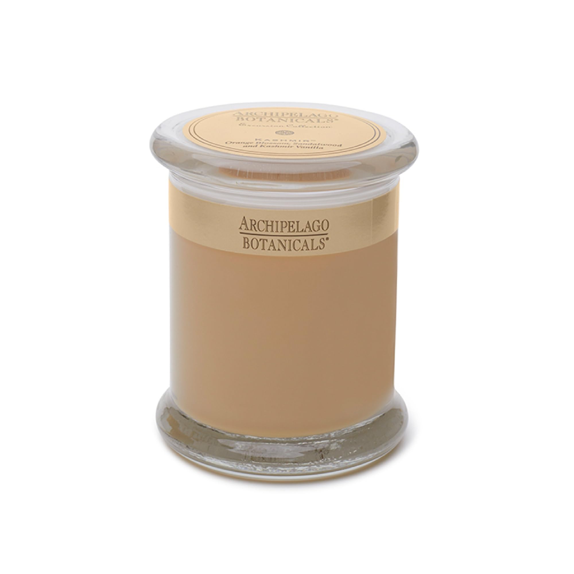 Archipelago Botanicals Kashmir Glass Jar Candle. Soft Scent of Orange Blossom, Sandalwood and Kashmir Vanilla. Clean Soy Wax Blend Burns 60 Hours (8.6 oz)