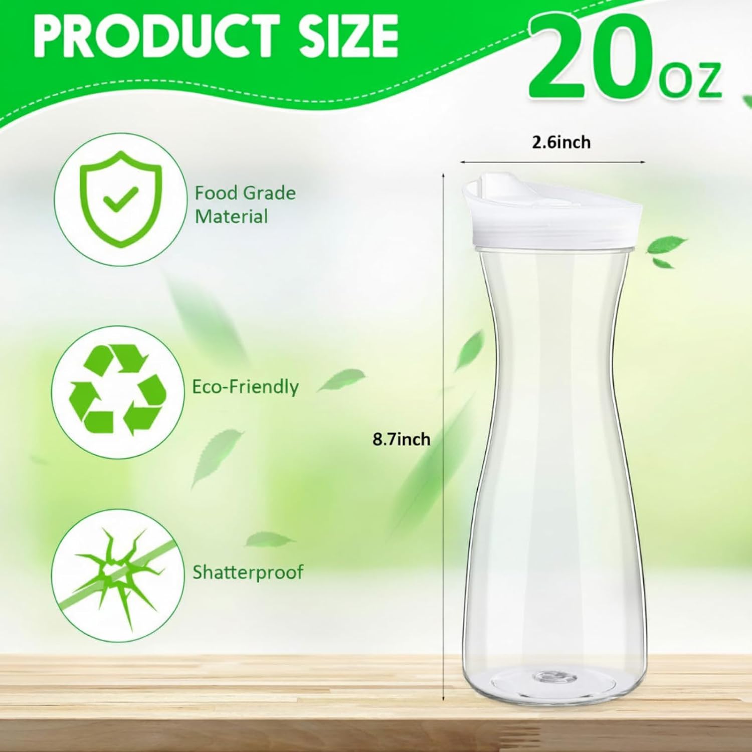 Xinnun 6 Pcs Water Carafes with Lid 20 oz Plastic Juice Container Pitcher