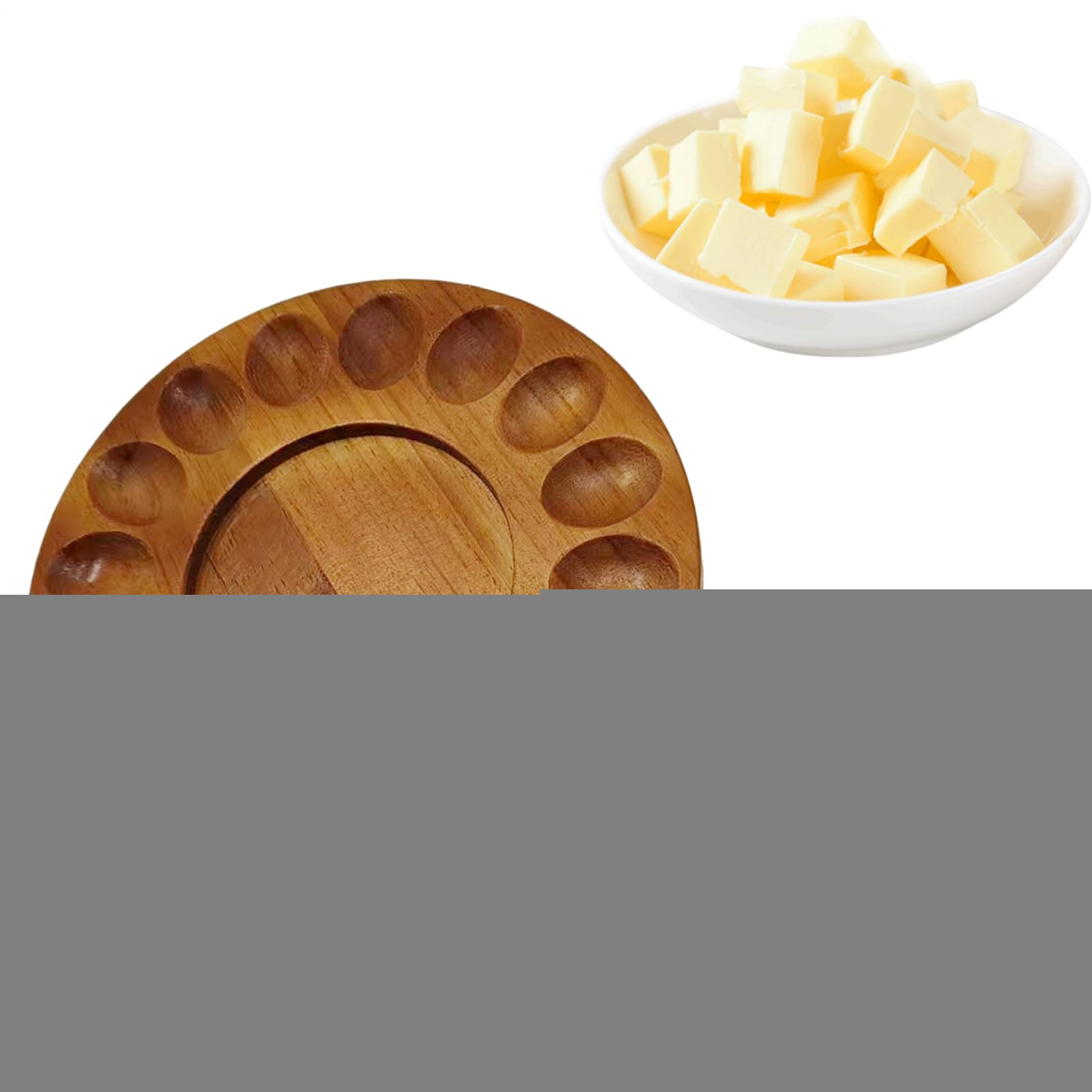 Jomewory Deviled Egg Platter, Wood Round Serving Tray with Handle, 16 Holes Serving Tray Container, Reversible Charcuterie Board Egg Plate For Deviled Eggs Cheese Charcuterie - 36x30cm