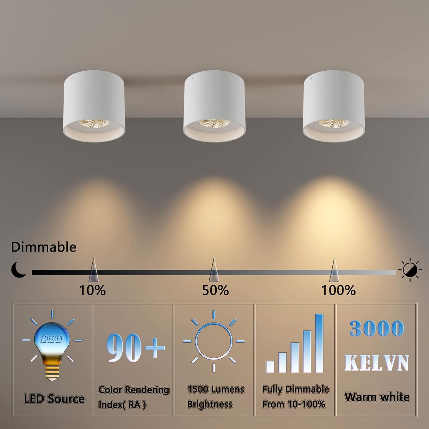 Ceiling Light Fixture, Flush Mount Ceiling Lights LED Dimmable Cylinder Ceiling Light Spot Light for Living Room Hallway Kitchen Dining Room Foyer 3000K 14.5W (White)