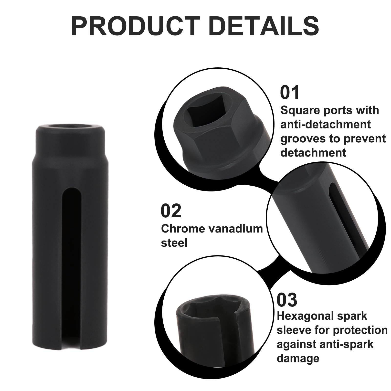 Oxygen Sensor Socket with Side Wire Cutout, 1/2" Drive X 22mm O2 Sensor Socket Universal Oxygen Sensor Removal Tool for Motorcycle Car to Prevent Wires Damage - Image 3