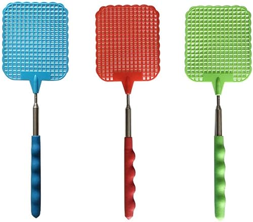 Matamoscas extensible de 3 piezas, matamoscas telescópico, matamoscas manual de plástico resistente con mango extensible de acero inoxidable (rojo,