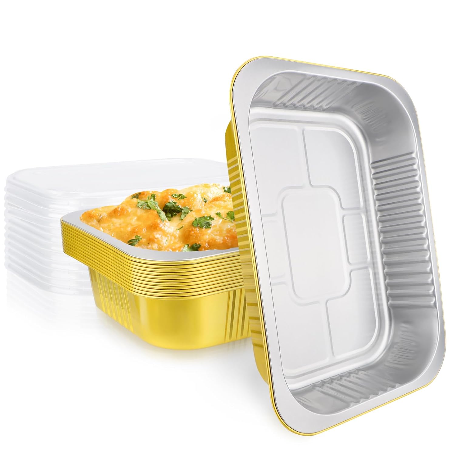 EUSOAR Foil Pans with Lids， 100pack 32oz Small Disposable Aluminum Foil Loaf Cake Pan Holder with Lids, Catering Party Meal Prep Freezer Drip Pans for Microwave Oven Safe Cooking,Baking,Heating