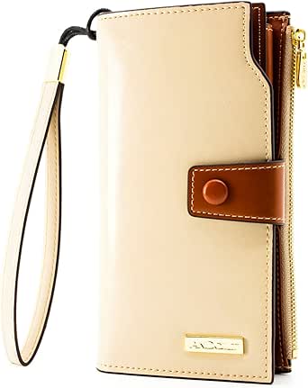 ANDOILT Women's RFID Blocking Large Capacity Luxury Wax Genuine Leather Clutch Wallet Card Holder Organizer Ladies Purse Creamy White