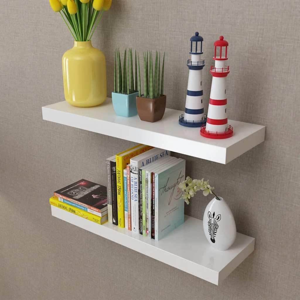 Juego de 2 estantes de pared blancos, estantes flotantes de MDF con acabado mate, 60 x 20 x 3,8 cm, moderno juego de tablero de pared para salón, dormitorio y pasillo, incluye material de