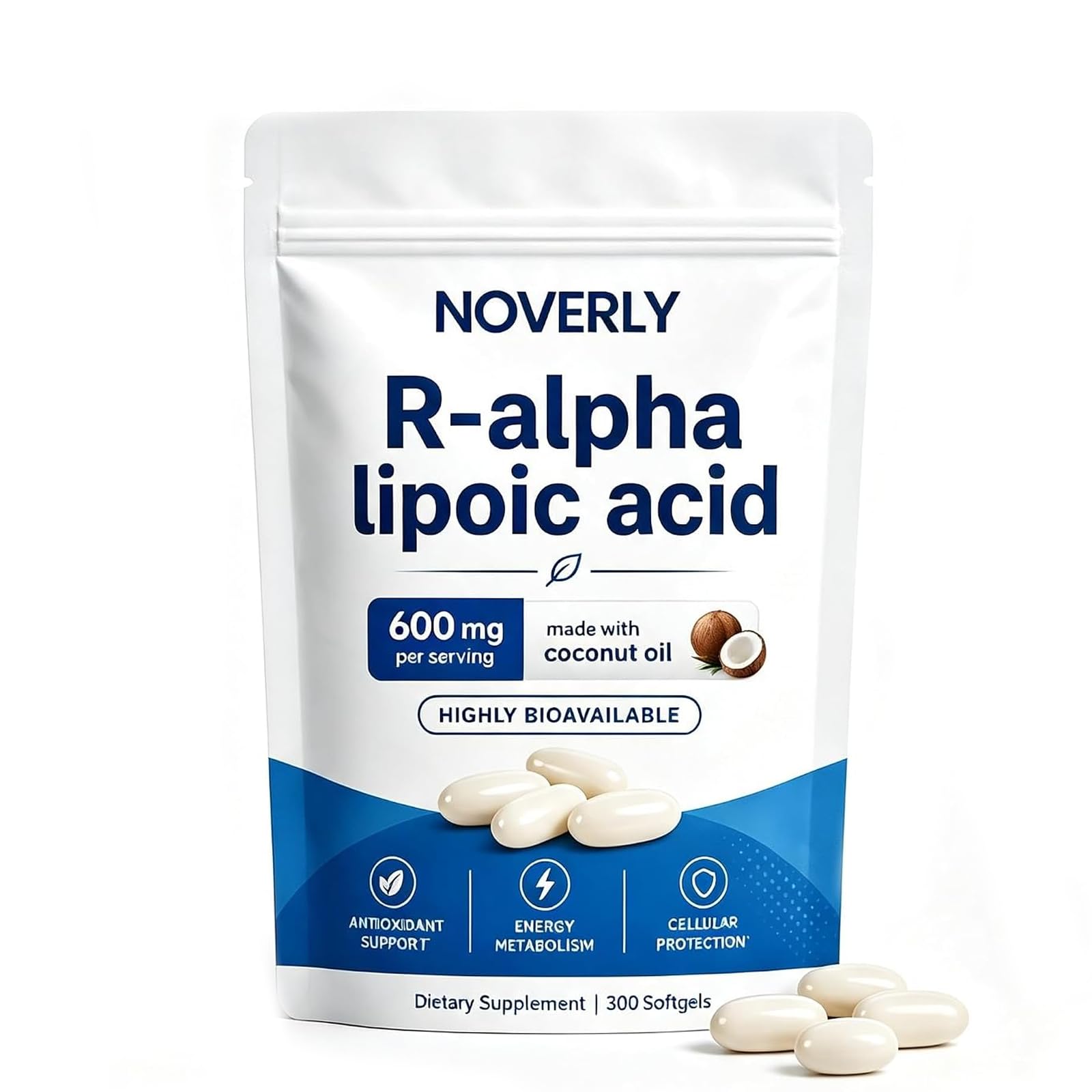 MONOIA Noverly R-Alpha Lipoic Acid - 600mg Softgels, 300Capsules