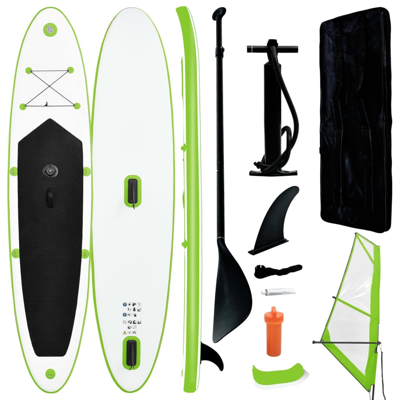 Leepesx Set Tavola Gonfiabile da SUP con Vela Verde e Bianco,Set Tavola Gonfiabile,Tavola da SUP Gonfiabile,Tavole da SUP