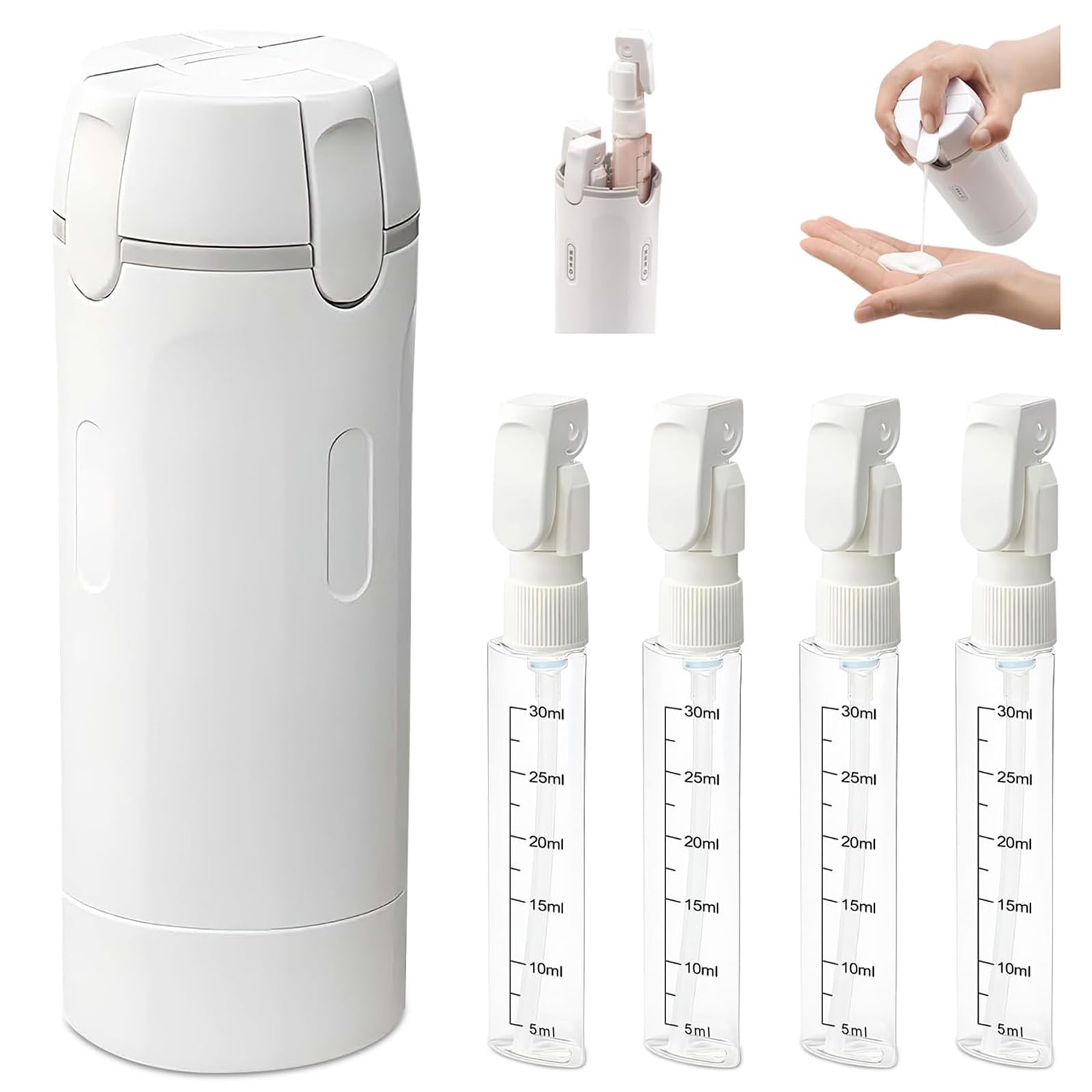 Pipihome 4 in 1 Refillable Travel Dispenser Bottles, Reiseflaschen zum Befüllen, Tragbare Silikon Reise flaschen, Reise Gadgets Flugzeug Spender für Shampoo Creme Spülung Körperpflege