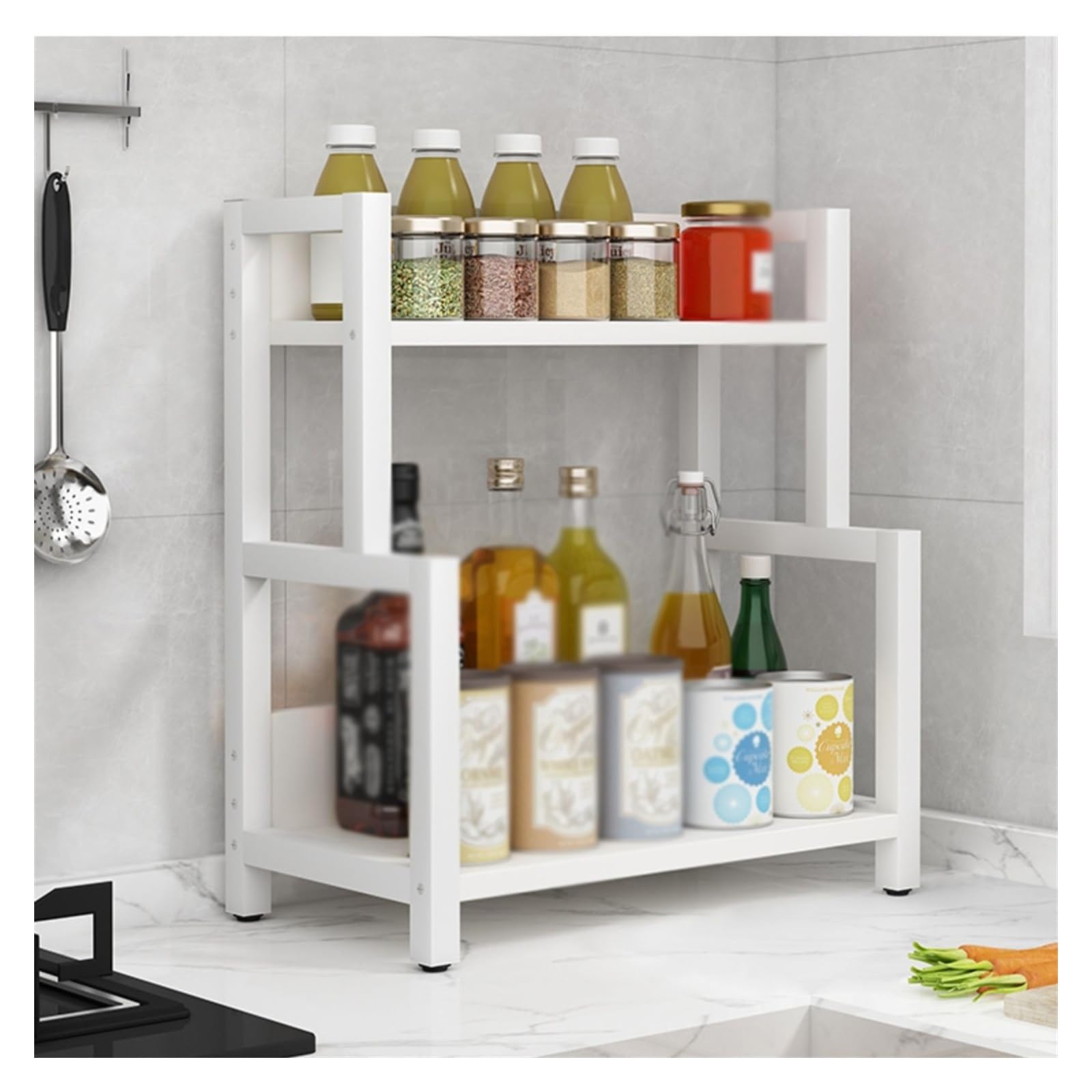 shangguanyun456 Spice Rack Multi-Tier Spice Rack 2 Tier Kitchen Storage Shelf Standing Seasoning for Countertop Dining Rooms(White,35cm)