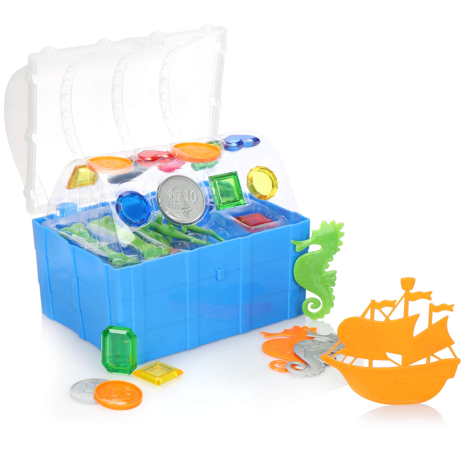 com-four® Juguetes de Buceo de 28 Piezas - Juguetes de Piscina para niños - Juguetes de Buceo para Piscina, bañera, Playa (28 Piezas - Cofre del Tesoro)