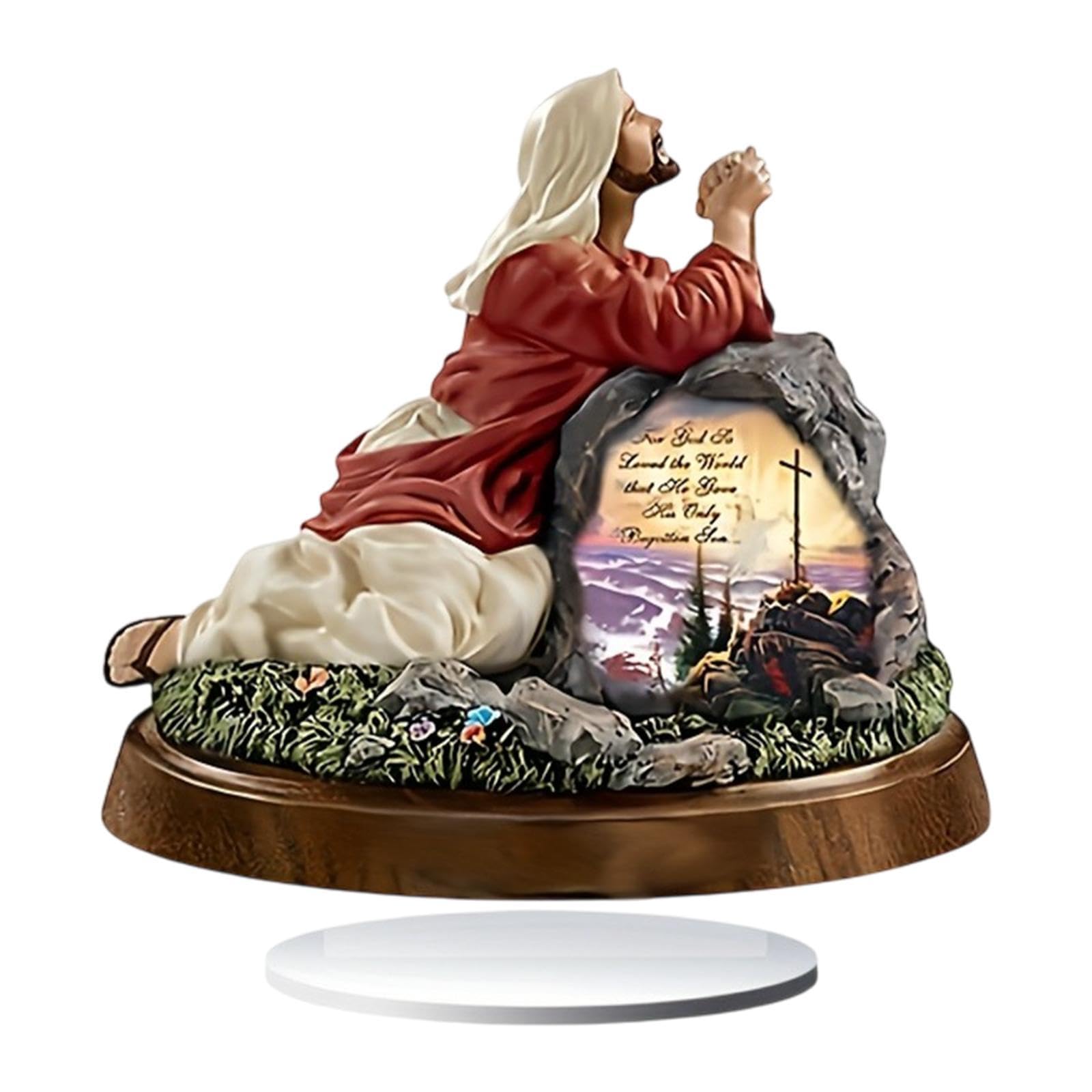 Fenteer Escultura acrílica Estatua de Jesús Estatuilla 2D para Sala de Estar Oficina Comedor Centro de Mesa