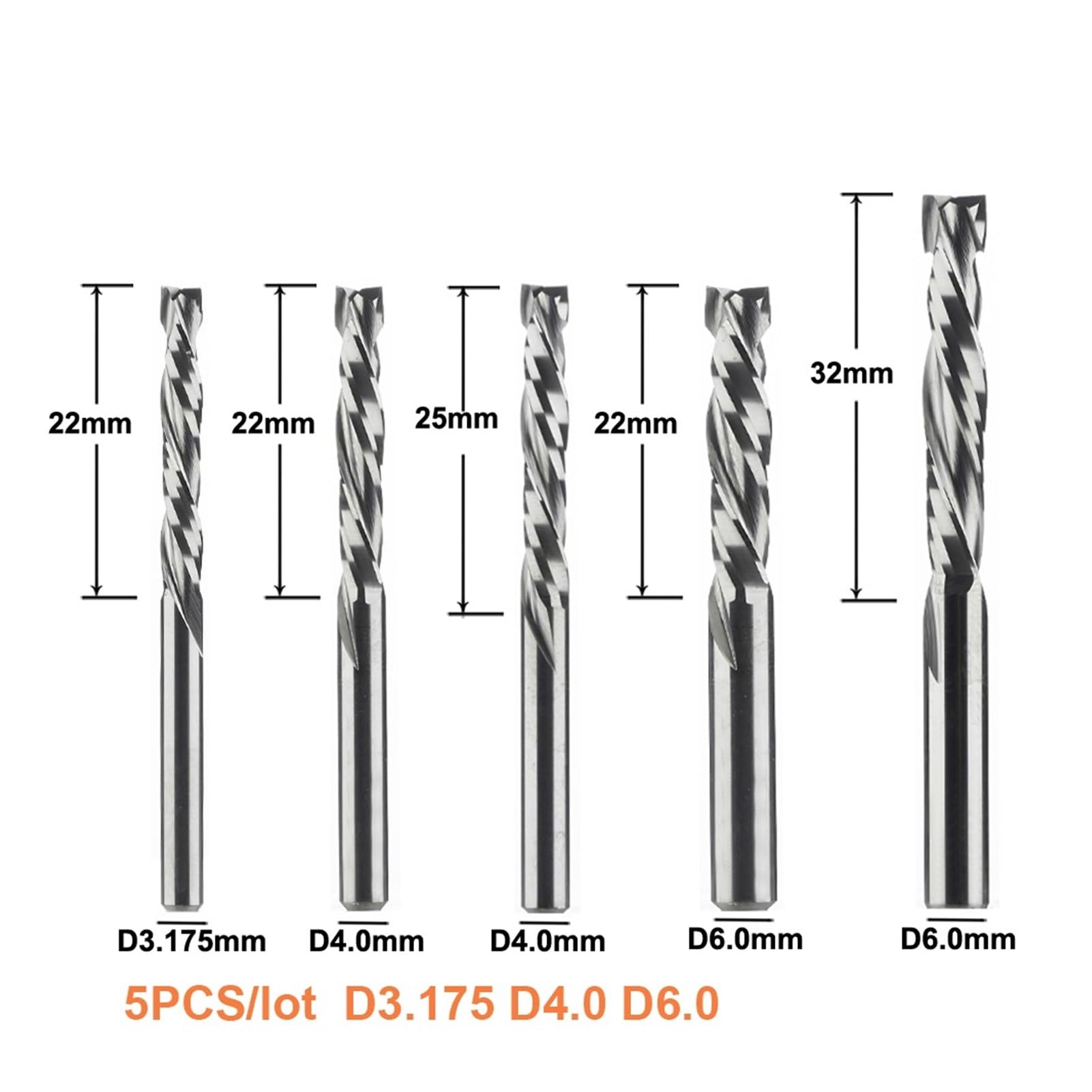 Schaftfräser 5 Stück/Charge Fräser Ober- und Unterschneide 2-schneidiger Spiral-Hartmetallfräser CNC-Fräser Kompressionsholz-Schaftfräser